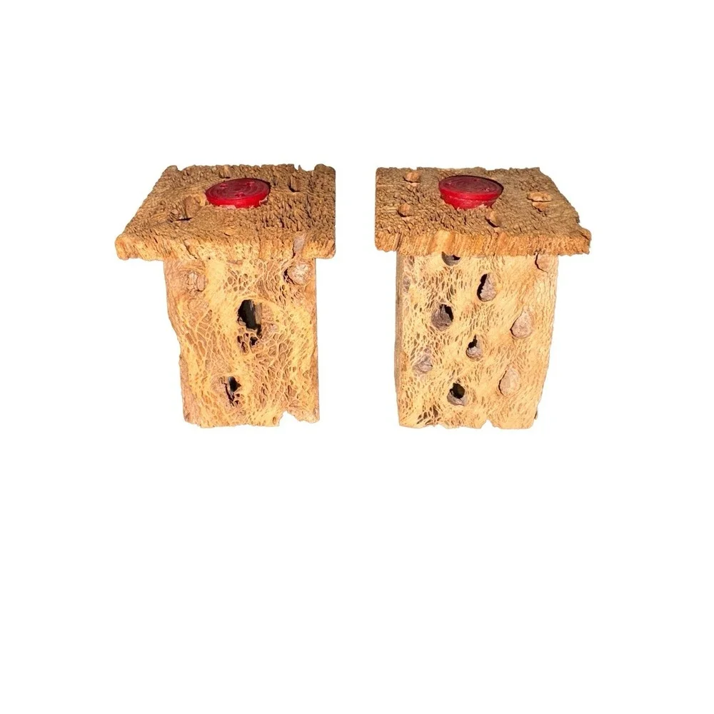 Vintage Outhouse Squaws & Bucks (F/M) Cholla Cactus Wood Salt Pepper Shakers MCM